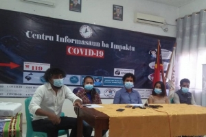 Sosiedade Sivil FONGTIL halo konferensia imprensa hodi Kondena Desizaun Governu Votu Abstein Ba ‘Golpe Militár’ Iha Myanmar. Foto: Satunina/Independente.