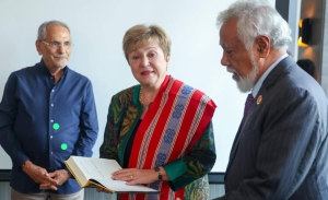 PM Xanana, PR Horta enkontru ho Diretora Jerál bá Fundu Monetáriu Internasionál, Kristalina Georgieva, iha W hotel, Kuala Lumpur, Malázia, segunda (27/10/2025).