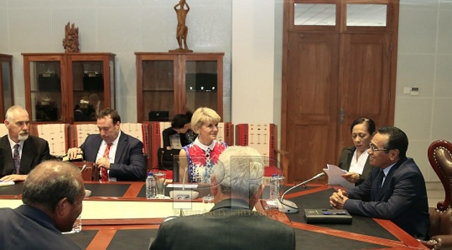 Ministra Negósiu Estranjeiru Australia Julie Bihop hala’o vizita kortezia ba Prezidente Repúblika Francisco Guterres Lú Olo, iha Palásiu Prezidente Nicolau Lobato, Segunda-feira loron-30 fulan-Jullu 2018. Foto: Gabinete PR