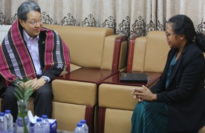 Sekretária Estadu Igualdade (SEI) Elvina Sousa Carvalho enkontru kortejia ho Emabaixadór Japaun Iha Timor-Leste Tetsuya Kimura, iha Salaun Gabinete SEI, (18/09/23). Foto:Media Gabinete SEI.