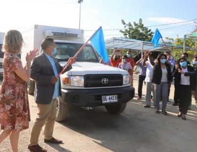 MS Halo Lansamentu dahuluk ba distribuisaun AstraZeneca ba Munisipiu sira, kinta (8/4), iha SAMES, Kampu Alor Dili. Foto MS.