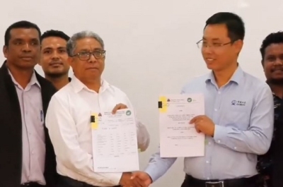  Ministru Agrikultura Pekuaria Peskas no Florestas asina akordu ho Kompañia CCECC kona ba Konstrusaun Projetu Eskema Irigasaun Sahen iha Munisipiu Manatutu ho Manufahi. Foto:INDEPENDENTE