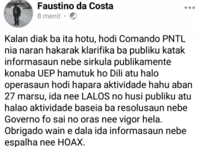 Klarifikasaun Komandu PNTL, iha pajina facebook. 