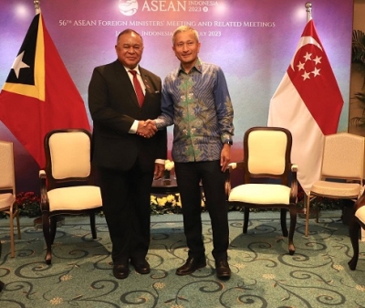 Minister of Foreign Affairs and Cooperation of Timor-Leste Bendito dos Santos With Foreign Minister of Singapore Vivian Balakrishnan.